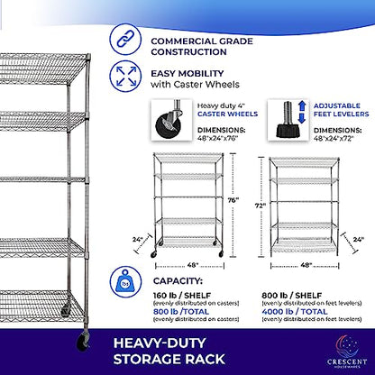 5-Tier 36x18x72 Crescent Housewares Rack, NSF Certified, Chrome