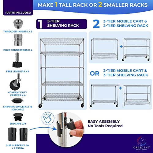 5-Tier 48x18x72 Crescent Housewares Rack, NSF Certified, Chrome