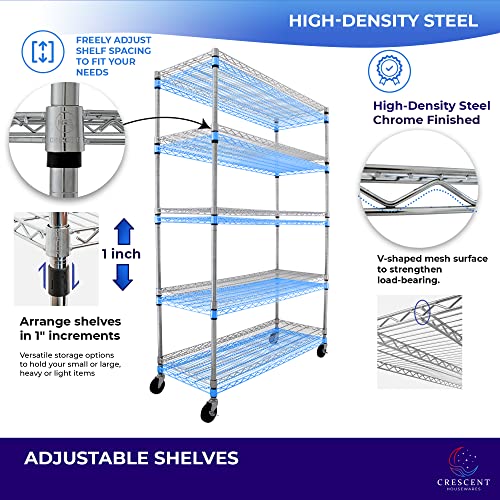 5-Tier 36x18x72 Crescent Housewares Rack, NSF Certified, Chrome