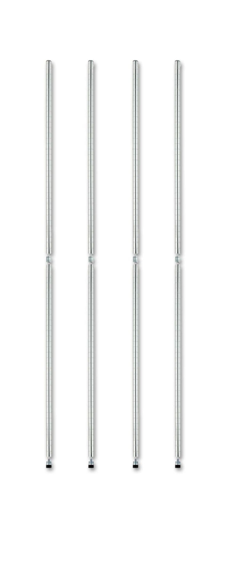 Set of Heavy-Duty 72-Inch Chrome Wire Shelving Posts - 8 Total (4 Top + 4 Bottom) with Feet Levelers & Pole Connectors for Commercial Shelving