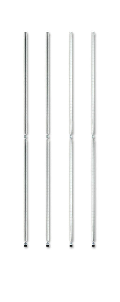 Set of Heavy-Duty 72-Inch Chrome Wire Shelving Posts - 8 Total (4 Top + 4 Bottom) with Feet Levelers & Pole Connectors for Commercial Shelving