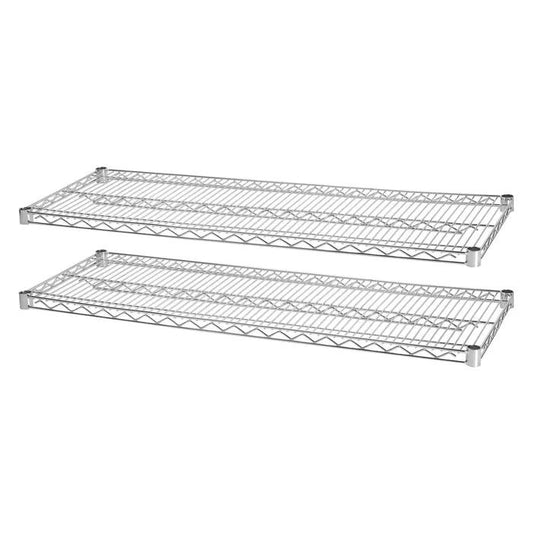 Crescent Housewares, Chrome, 2-Pack Heavy-Duty Commercial Add-On Shelves for Wire Shelving Units – 48x24, 48x18, and 36x18, 800 lb Capacity – Fits 1" Poles